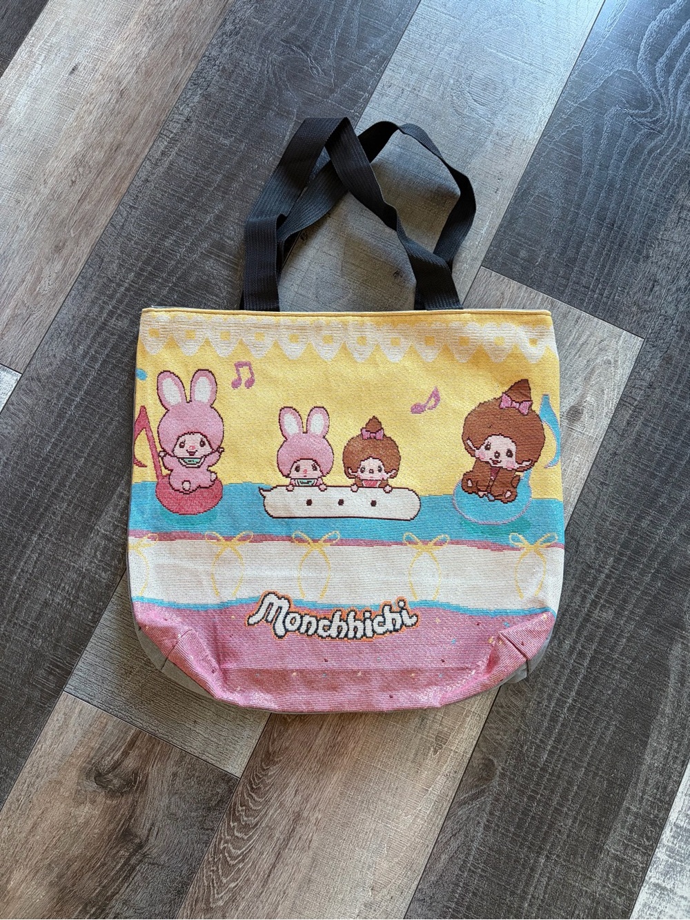 Monchhichi Kawaii Character Large Zip Tote Shoulder Bag 17x16